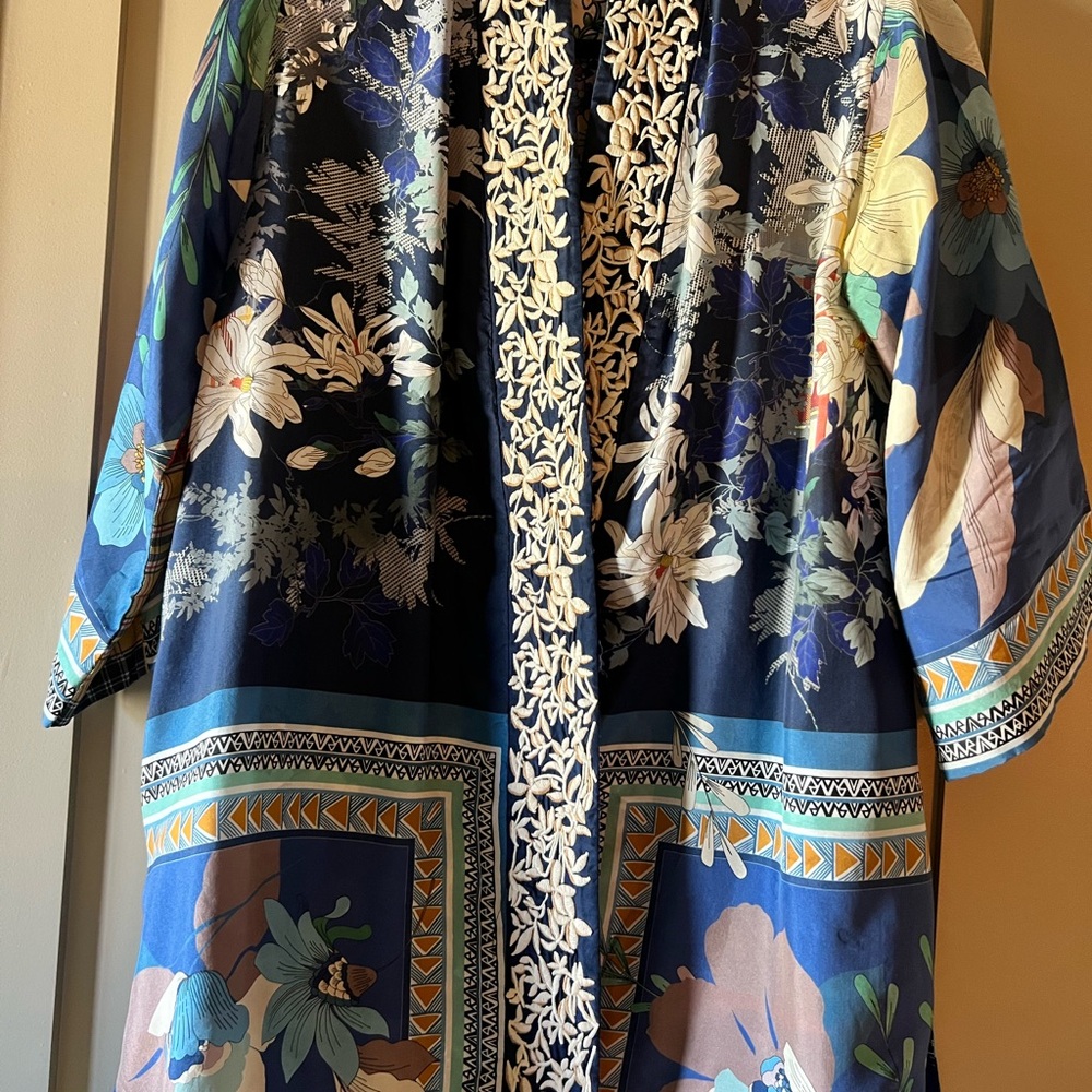Johnny Was Silk Kimono with Floral Design